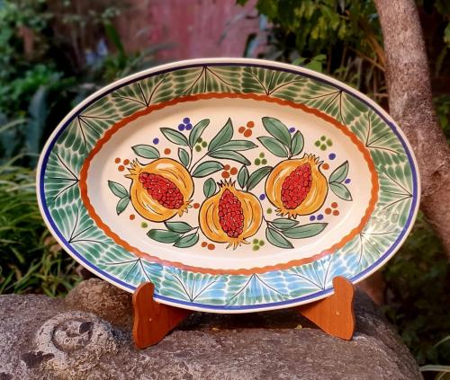  mexican-ceramics-pomegranate-oval-platter-serving-service-table-decor-green-table