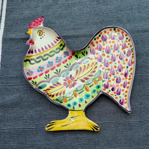  mexican-ceramics-rooster-snack-dish-mayolica-art-table-plate-flat-farm