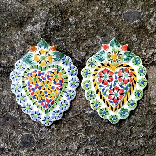 mexican-handcrafts-flower-christmas-heart-ornaments-love-day-handpainted-heart-setof