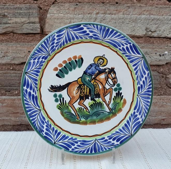 mexican-plates-ceramic-tableware-cowboy-motive-texas-traditions-majolica-hand-painted