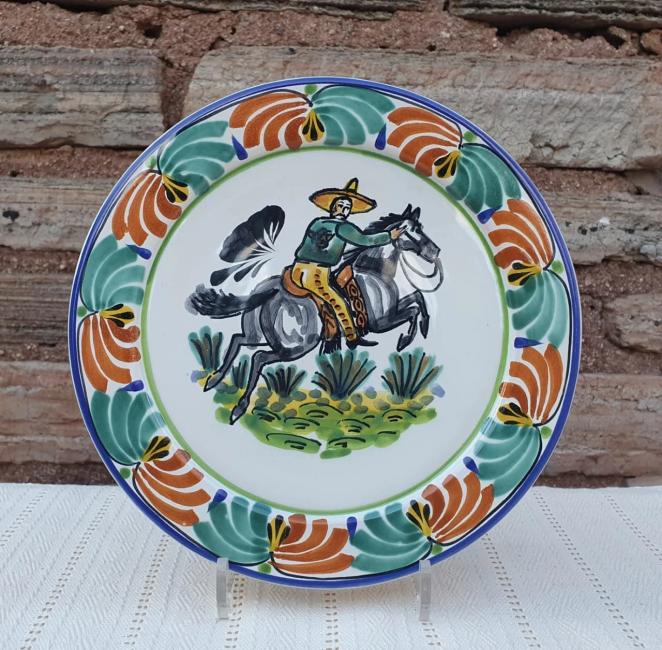 mexican-plates-ceramic-tableware-cowboy-motive-texas-traditions-majolica-hand-thown