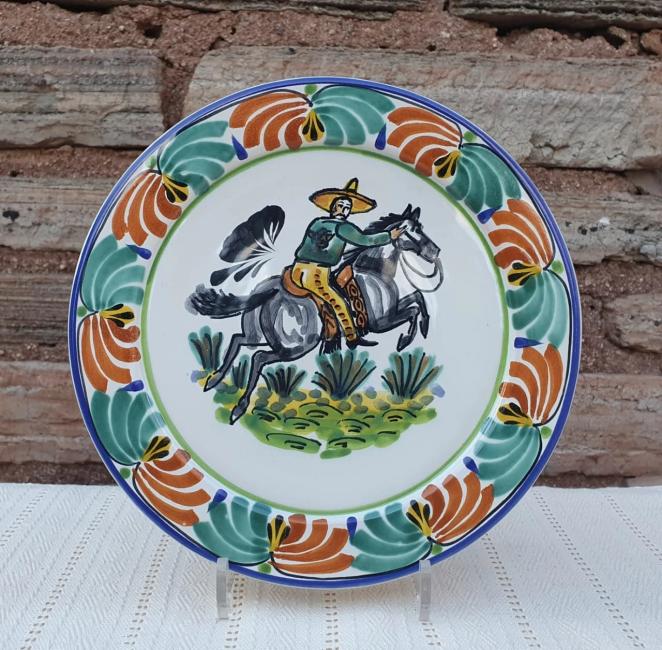  mexican-plates-ceramic-tableware-cowboy-motive-texas-traditions-majolica-hand-thown