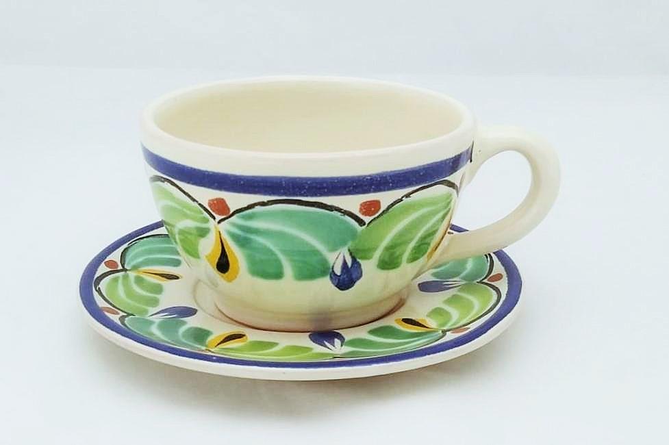  mexican-pottery-ceramic-tableware-cup-and-saucer-majolica-hand-painted-mexico
