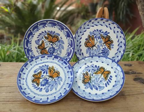 mexican-pottery-tabledecor-summer-butterfly-blue-talavera-handpainted-tapas-plates