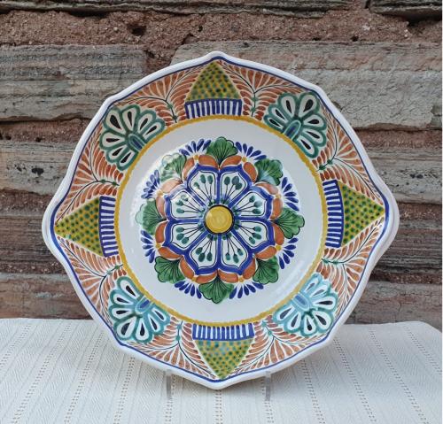  mexican-serving-platters-handcrafts-handmade-green-flower-table-mayolica-crafted-art-colors