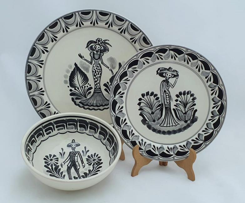  mexico-ceramic-dish-set-catrina-collection-talavera-majolica-made-in-mexico-tableware-black-iv