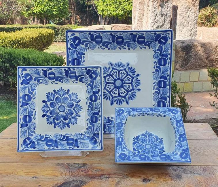  mexico-ceramic-square-dish-set-blue-flower-collection-talavera-majolica-made-in-mexico-tableware