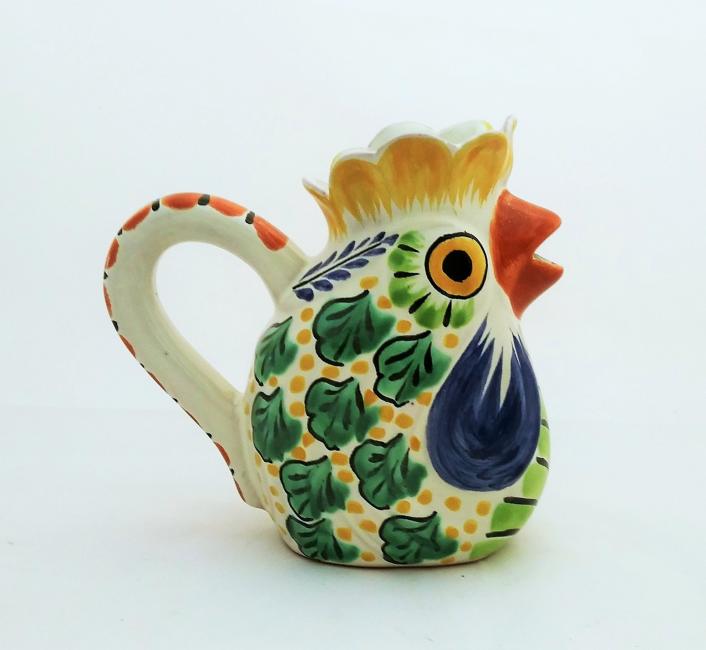  mexico-ceramics-pottery-rooster-creamer-pitcher-majolica-hand-painted-mexico