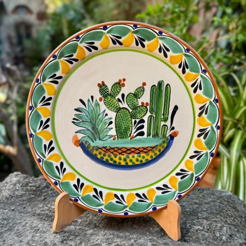 prickly-pear-ceramic-plate-majolica-brush-painted-dishware