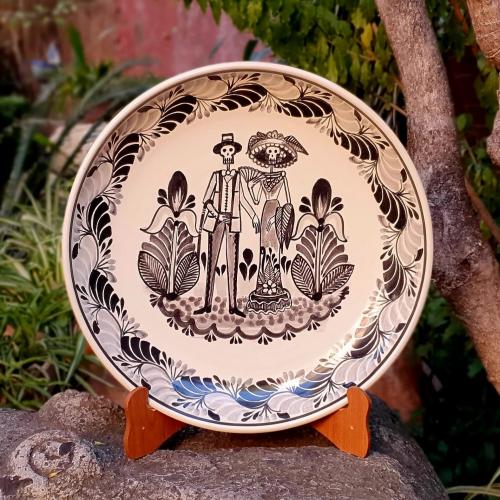  skeleton-couple-catrina-halloween-plate-decor-day-black-and-white-ceramics