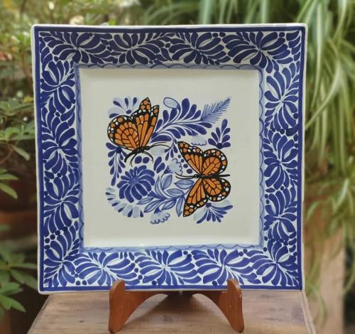  square-plates-pottery-tableware-summer-butterfly-blue-talavera-handpainted-wedding